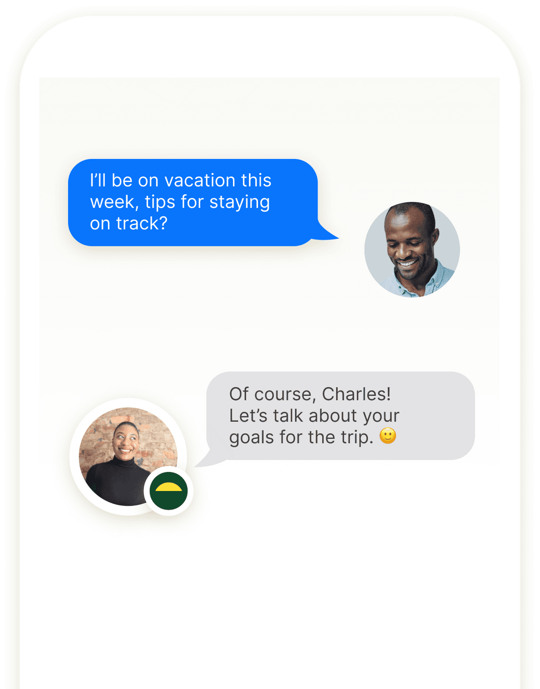 Text exchange with coaches