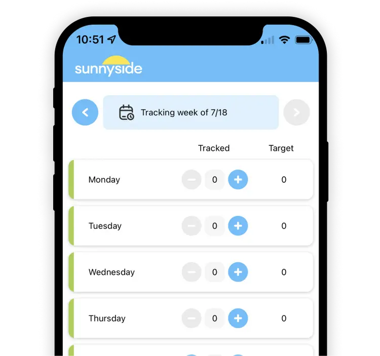 Screenshot of the tracking screen in the Sunnyside app.